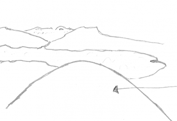 Tegning av et fjell/haug.