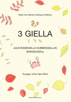 Omslag av boka 3 Giella barggogirjje, med illustrasjoner av løv og dyr.