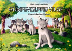 Omslag av boka Gumpevielppis vilge, med bilde av ulvevalper.