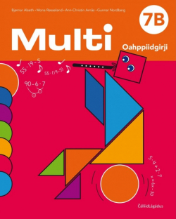 Omslag av boka Multi 7b elevbok, med matematiske figurer.
